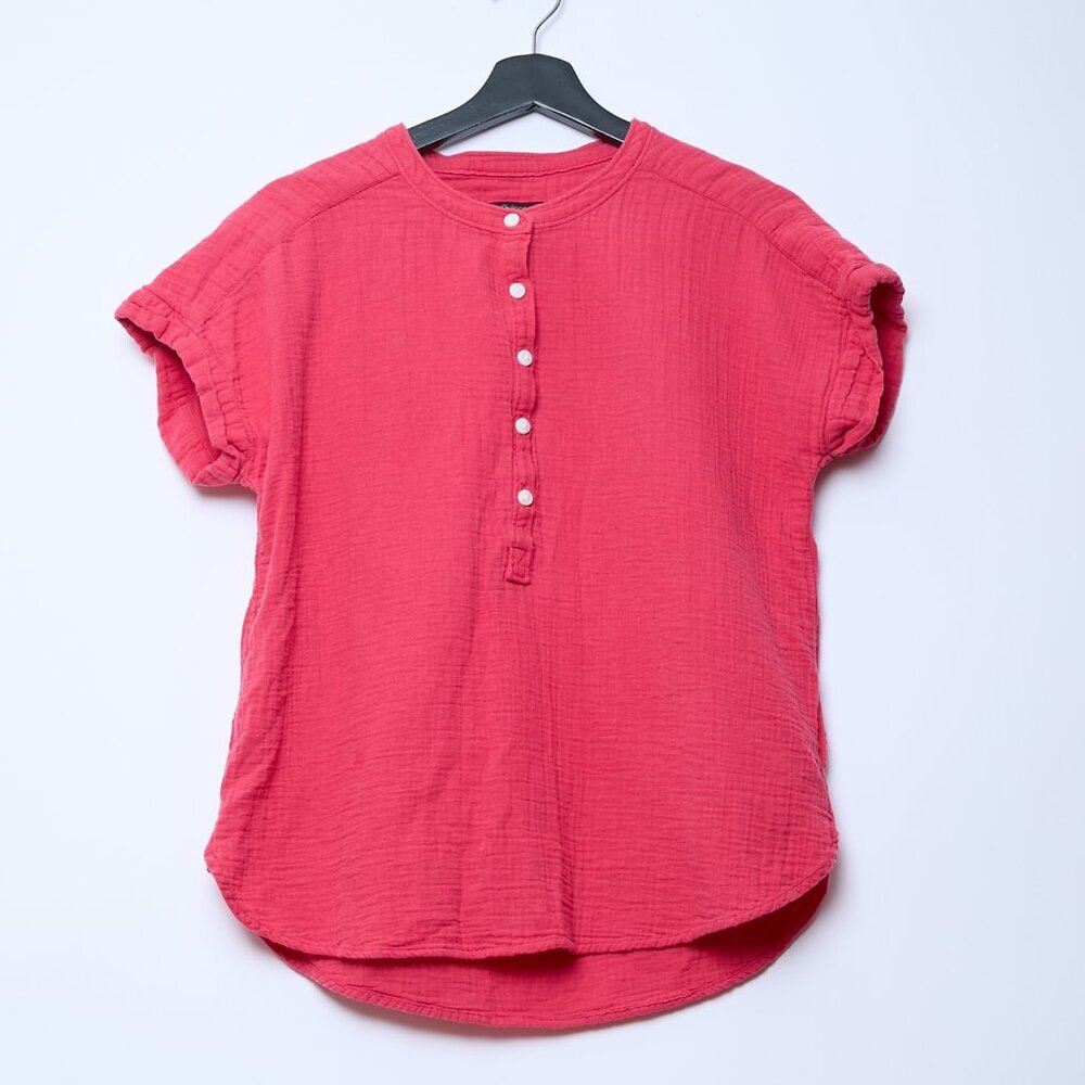 Quince Coral Pink Short Sleeve Button Front Blouse